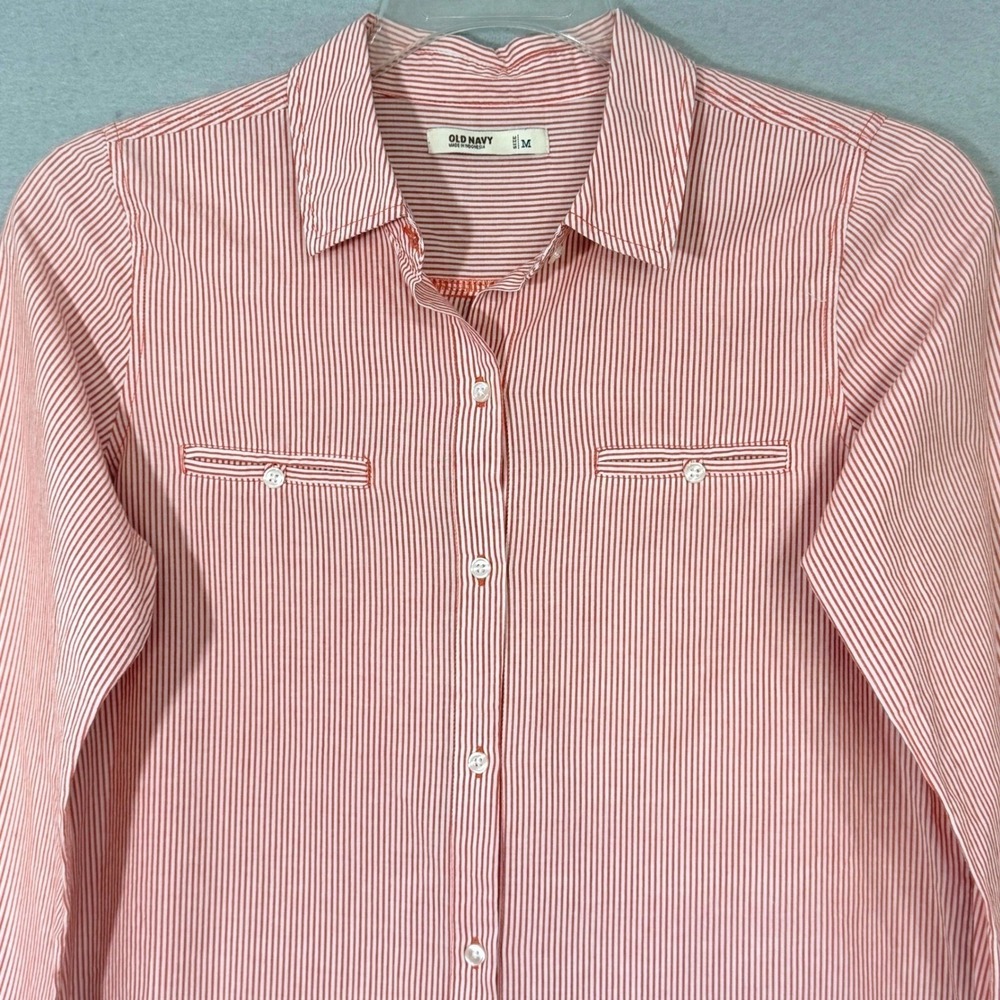 Old‎ Navy Red White Striped Women's Button Top Size M Cotton Preppy Americana - Picture 3 of 8